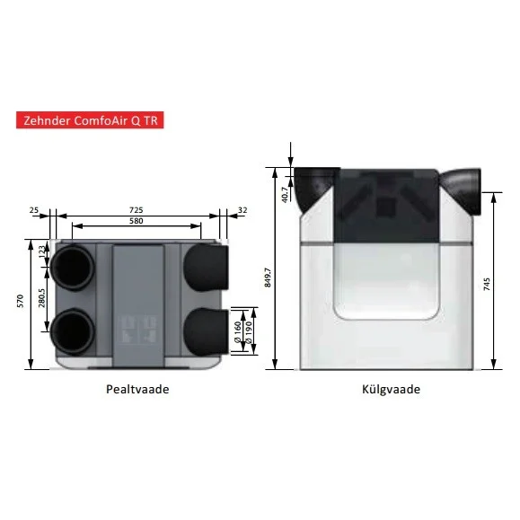 Zehnder plokštelinis rekuperatorius ComfoAir Q 450 TR (Q450 TR) 5